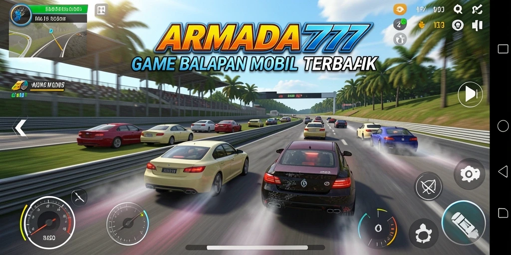 Tangkapan layar gameplay balapan mobil yang menegangkan di ARMADA777.