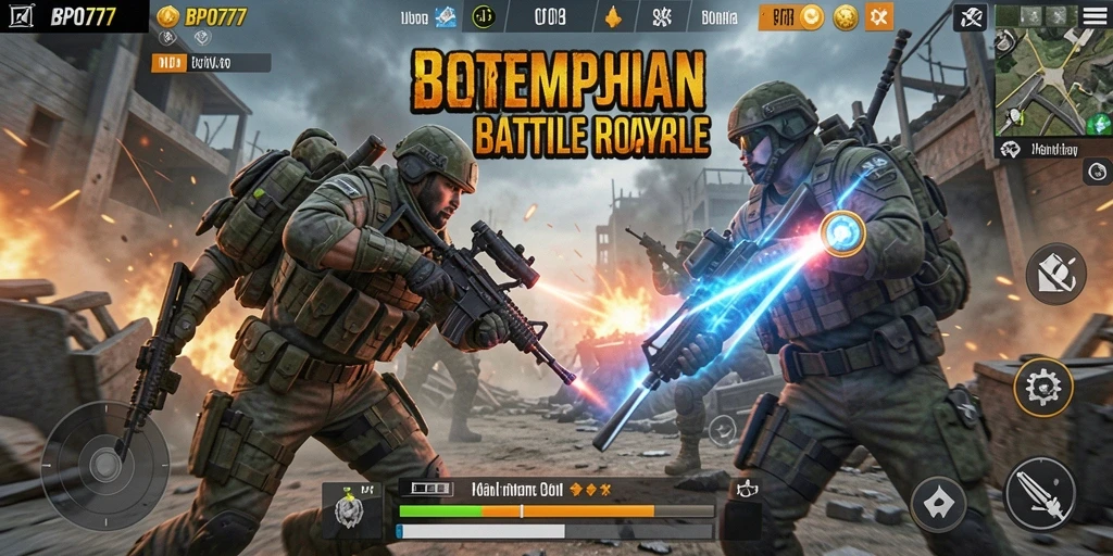 Tangkapan layar BPO777 menampilkan pertarungan intens dalam permainan Battle Royale.