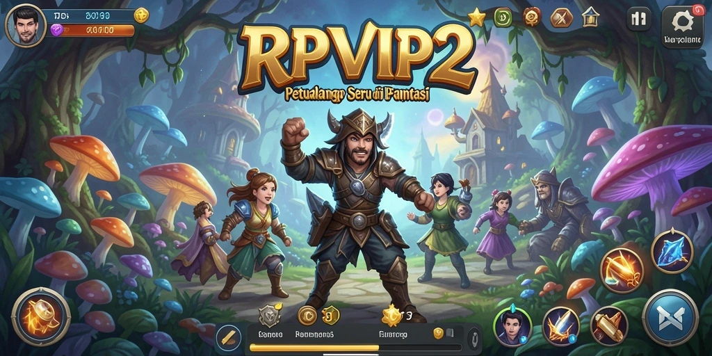 Screenshot RPVIP2 menunjukkan pemain menjelajahi dunia fantasi yang luas.