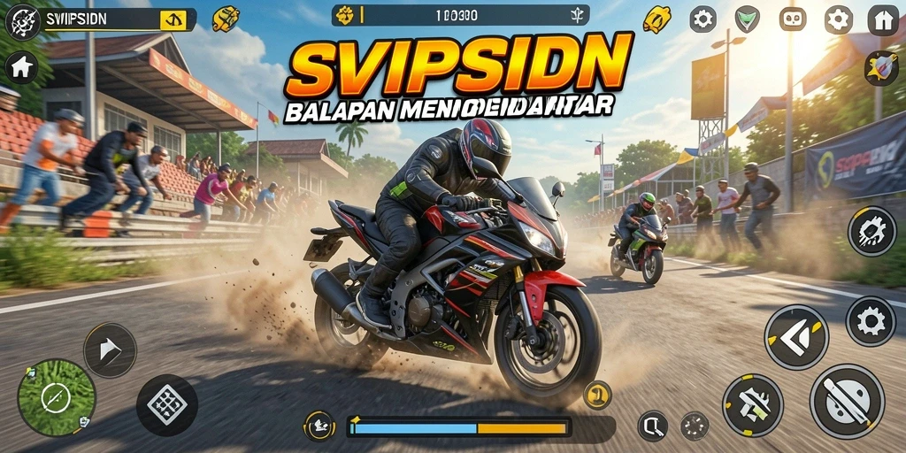Tampilan seru gameplay balapan motor SVIPSIDN yang mendebarkan.